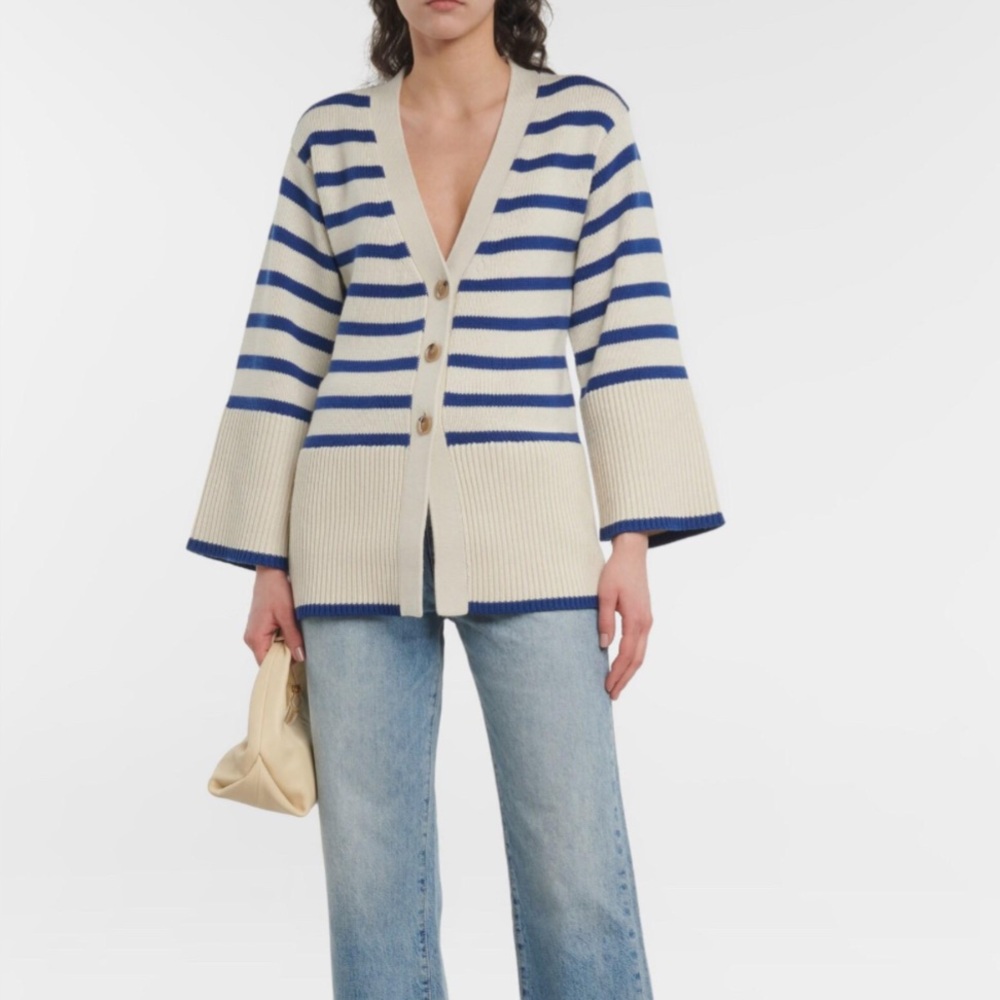 Toteme Beige and Navy Striped Cardigan
